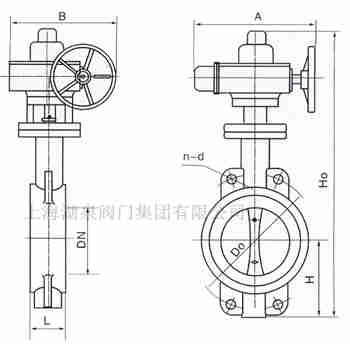 對(duì)夾式電動(dòng)蝶閥外形尺寸，安裝圖